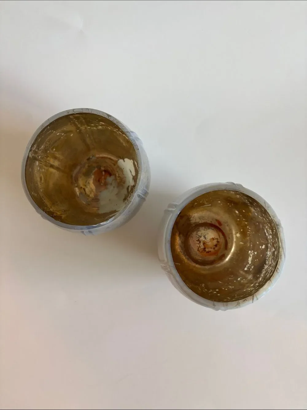 Anthropologie Set Of 2 Frosted White Metallic Gold Votive Candleholders